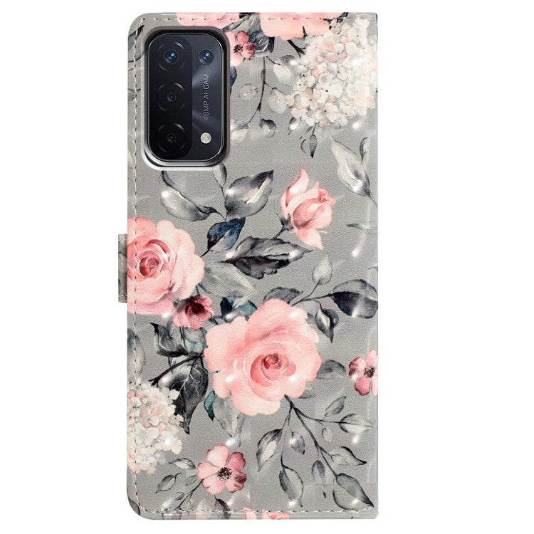 For Oppo A54 5G / A74 5G / A93 5G Case PU Leather 3D Pattern Wallet Phone Cover - Flowers