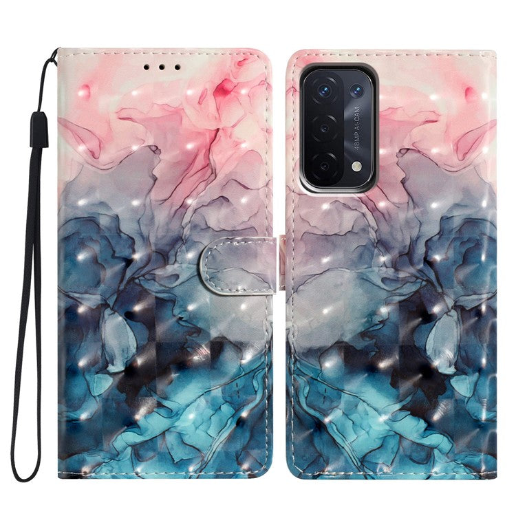 For Oppo A54 5G / A74 5G / A93 5G Case PU Leather 3D Pattern Wallet Phone Cover - Pink Blue Marble
