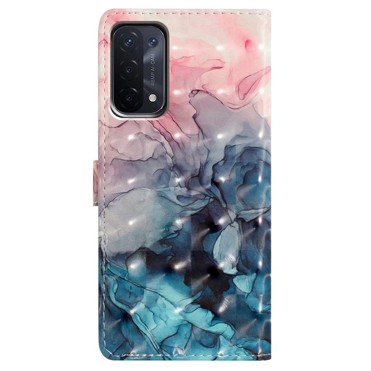 For Oppo A54 5G / A74 5G / A93 5G Case PU Leather 3D Pattern Wallet Phone Cover - Pink Blue Marble