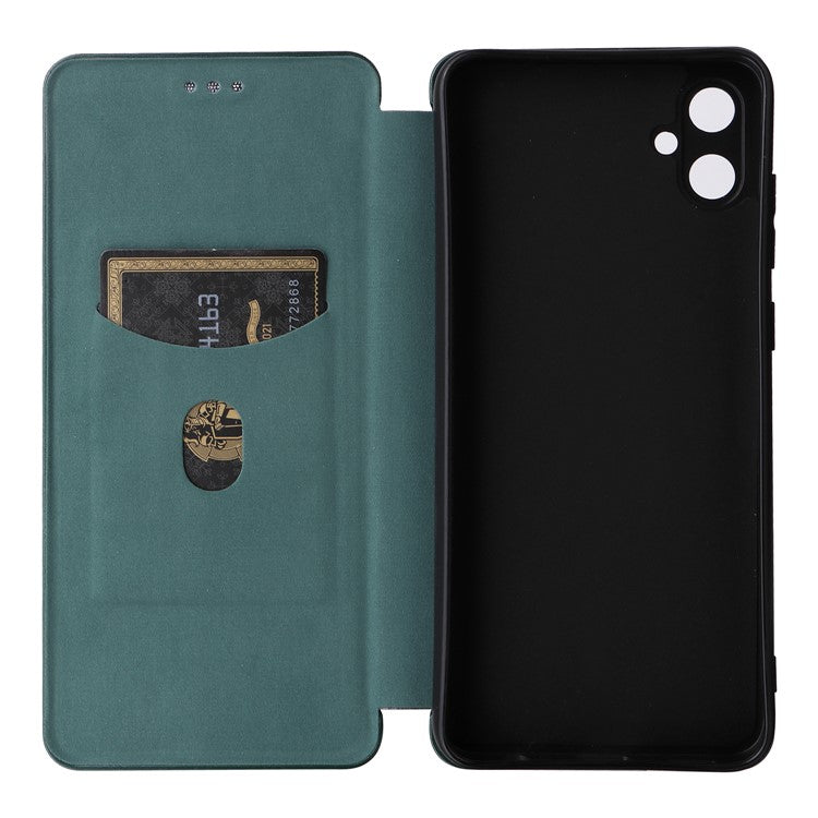 For Samsung Galaxy A05 4G Case Carbon Fiber Texture Leather Phone Cover - Green