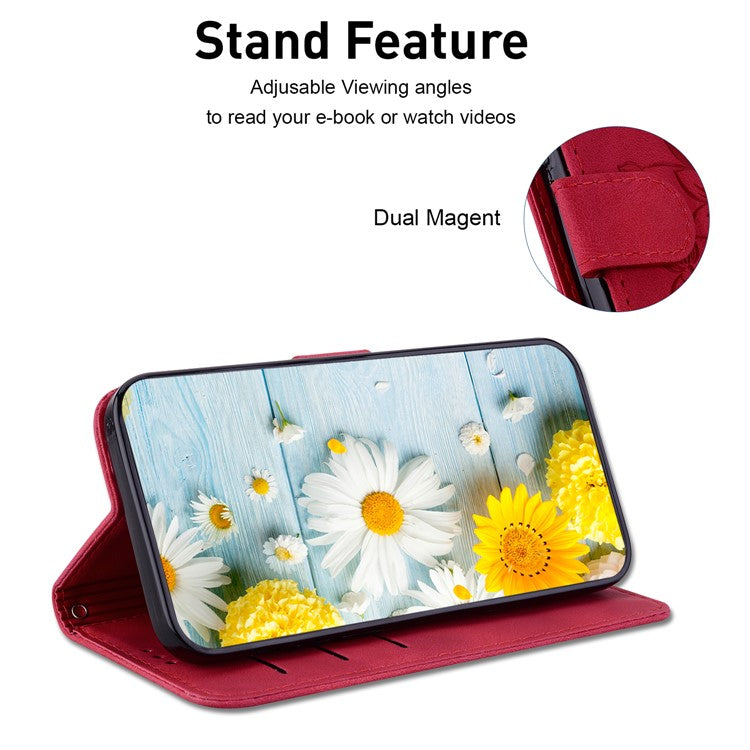 For Samsung Galaxy A05s 4G Case Flower Imprint Leather Wallet Mobile Phone Cover - Red