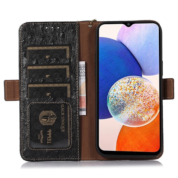 For Samsung Galaxy S24 Case Genuine Cow Leather RFID Blocking Phone Stand Cover - Black