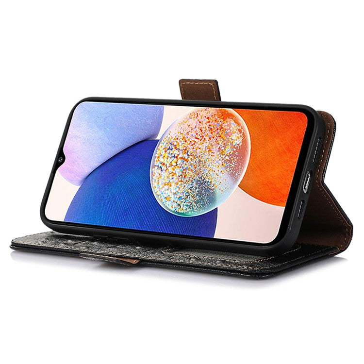 For Samsung Galaxy S24 Case Genuine Cow Leather RFID Blocking Phone Stand Cover - Black