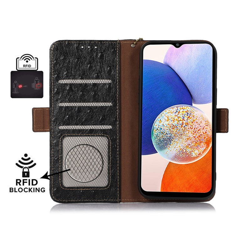 For Samsung Galaxy S24 Case Genuine Cow Leather RFID Blocking Phone Stand Cover - Black