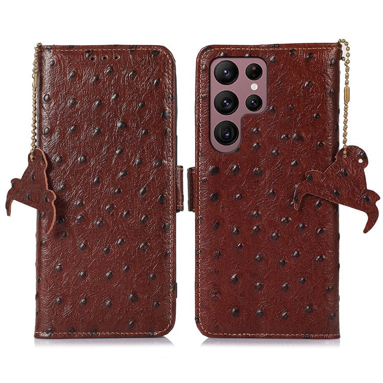 For Samsung Galaxy S24 Ultra Case RFID Blocking Genuine Cow Leather Cover - Coffee
