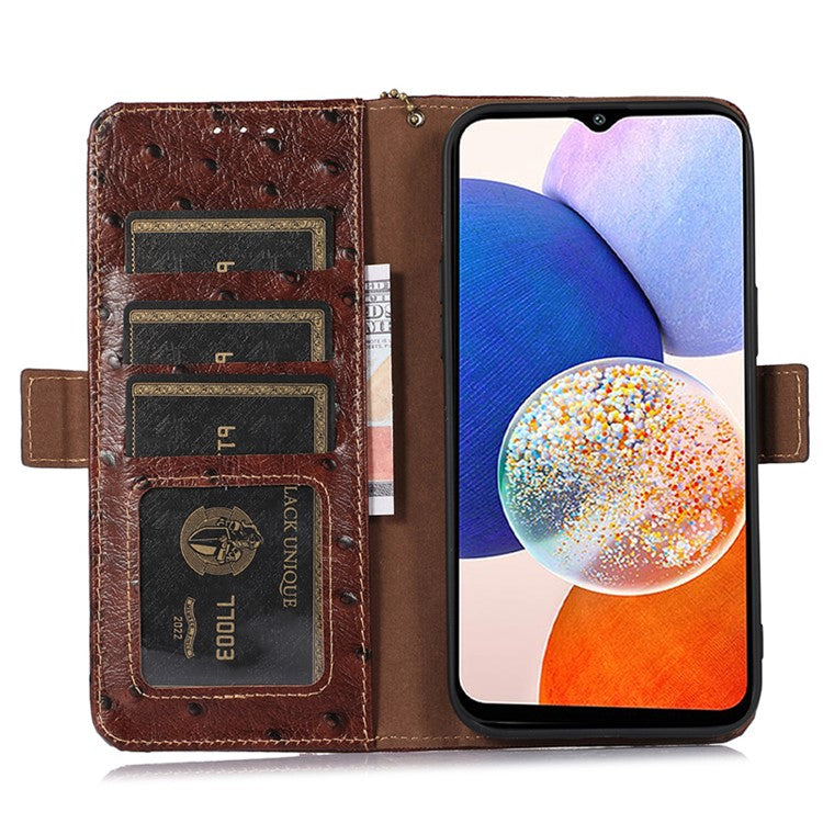 For Samsung Galaxy S24 Ultra Case RFID Blocking Genuine Cow Leather Cover - Coffee