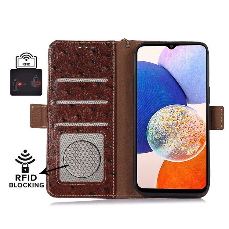 For Samsung Galaxy S24 Ultra Case RFID Blocking Genuine Cow Leather Cover - Coffee