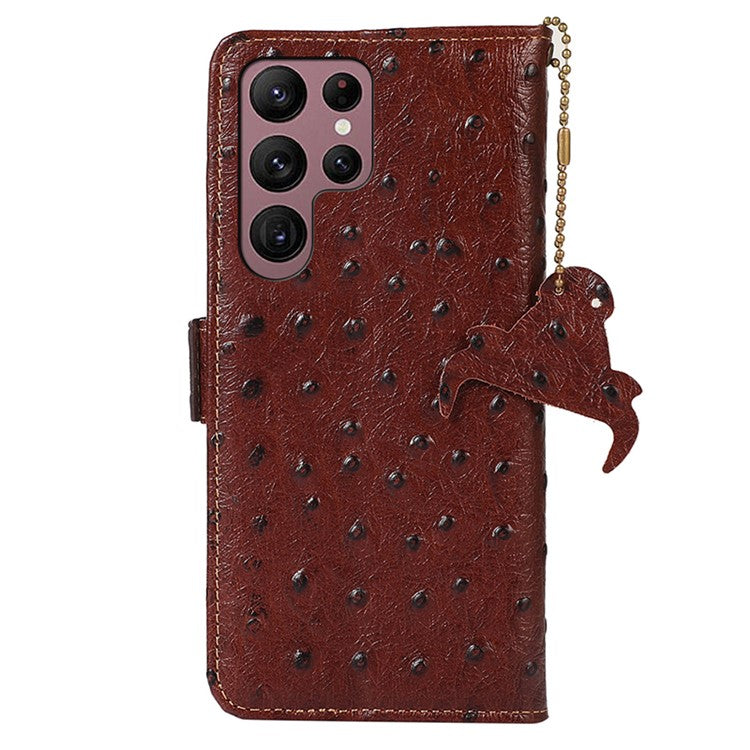 For Samsung Galaxy S24 Ultra Case RFID Blocking Genuine Cow Leather Cover - Coffee