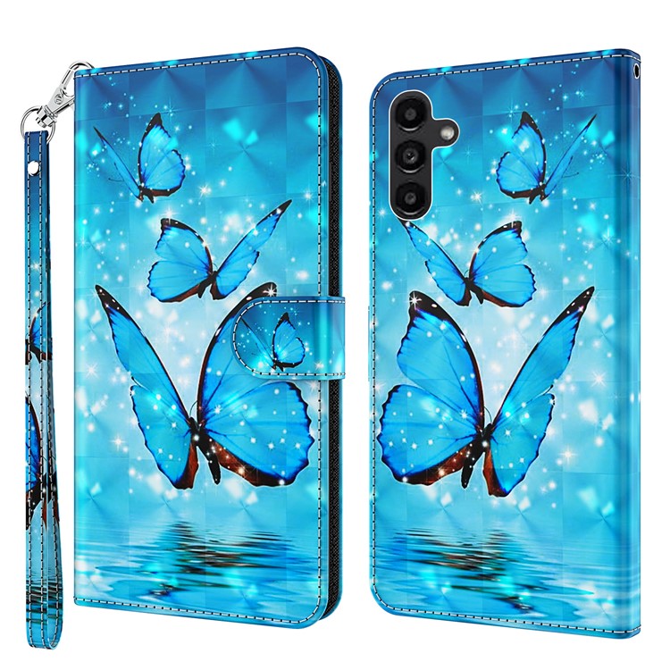For Samsung Galaxy A15 4G Case 3D Pattern Print PU Leather Wallet Phone Cover - Blue Butterflies