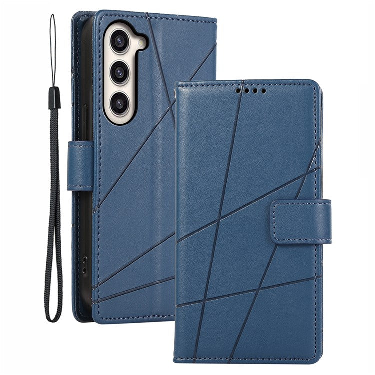 DF-06 For Samsung Galaxy S23 Case Lines Imprinted Folio Flip PU Leather Phone Cover - Blue