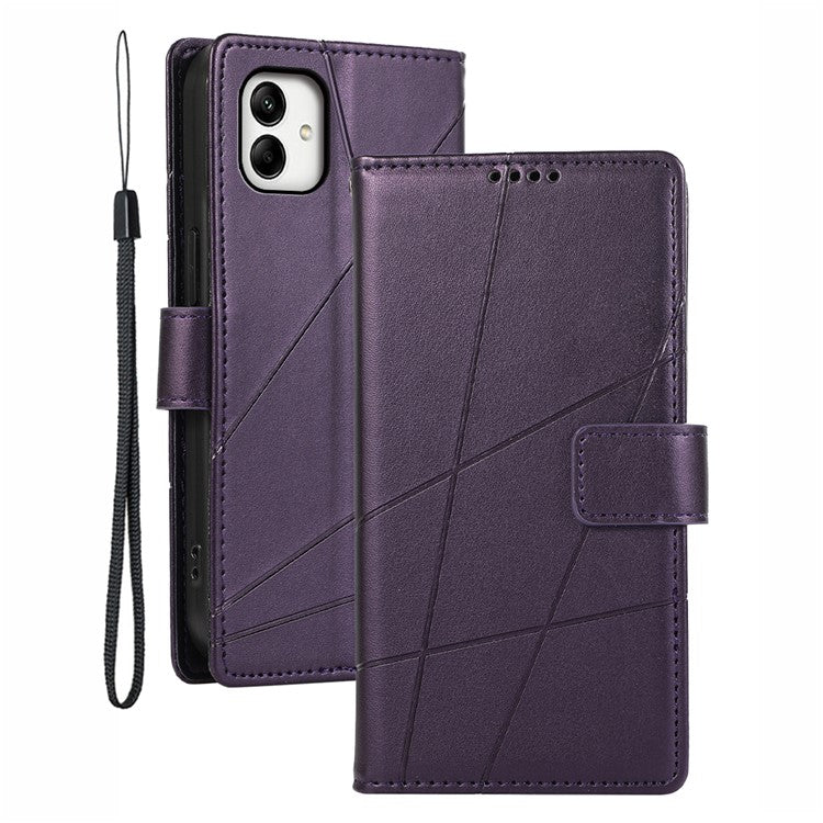 DF-06 For Samsung Galaxy A05 4G Case Lines Imprinted Leather Phone Folding Stand Cover - Purple