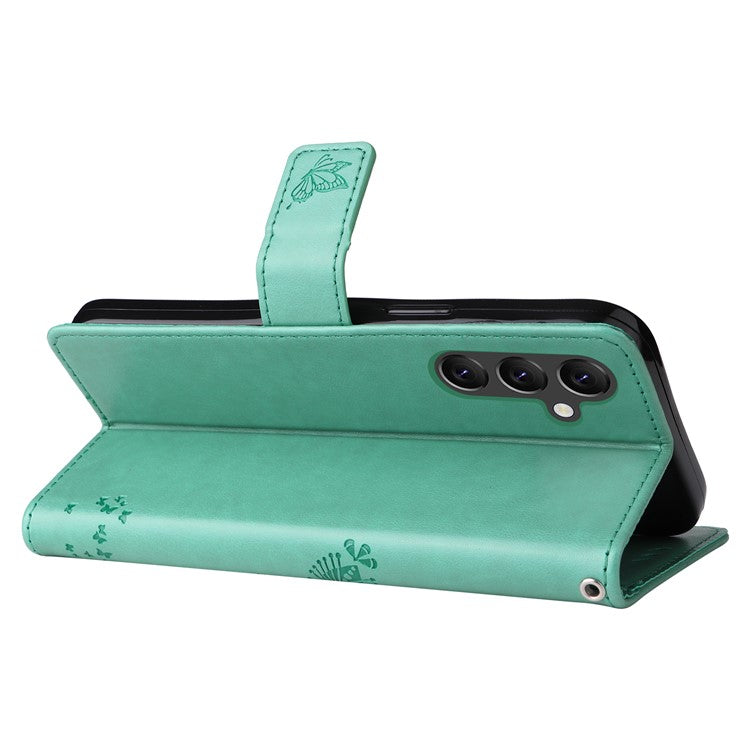 For Samsung Galaxy A05s 4G KT Imprinting Flower Series-3 Case Stand Leather Imprinted Cat Tree Phone Shell Wallet - Green