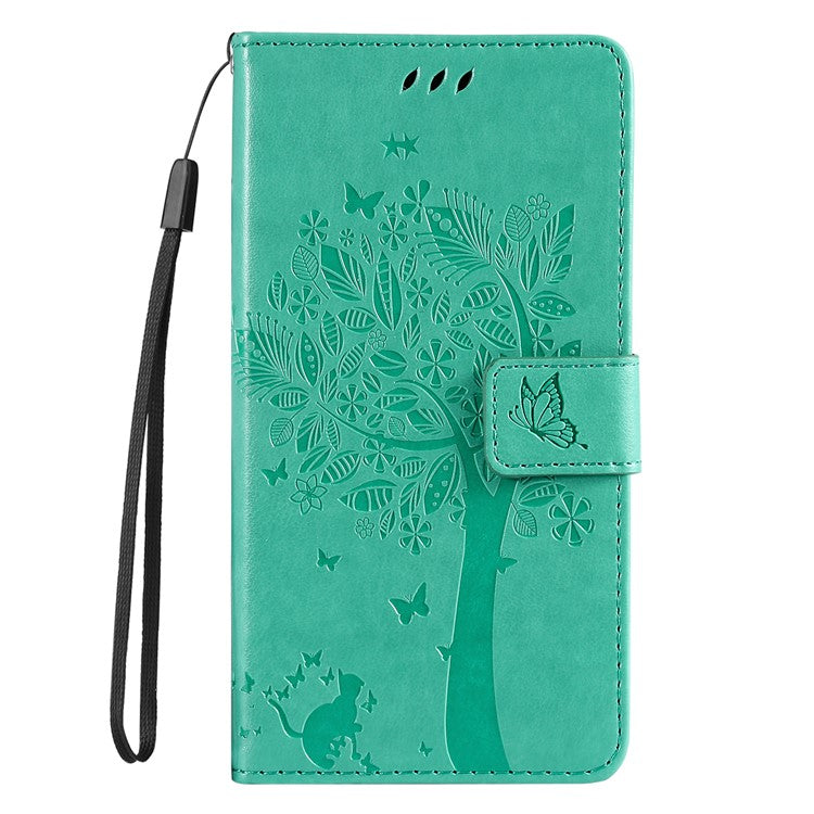For Samsung Galaxy A05s 4G KT Imprinting Flower Series-3 Case Stand Leather Imprinted Cat Tree Phone Shell Wallet - Green