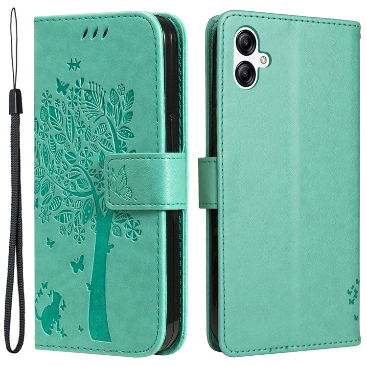 For Samsung Galaxy A05 4G KT Imprinting Flower Series-3 Stand PU Leather Cover Imprinted Phone Case Wallet - Green