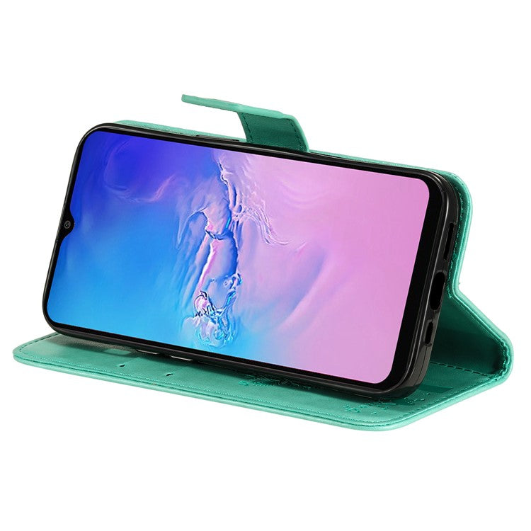 For Samsung Galaxy A05 4G KT Imprinting Flower Series-3 Stand PU Leather Cover Imprinted Phone Case Wallet - Green