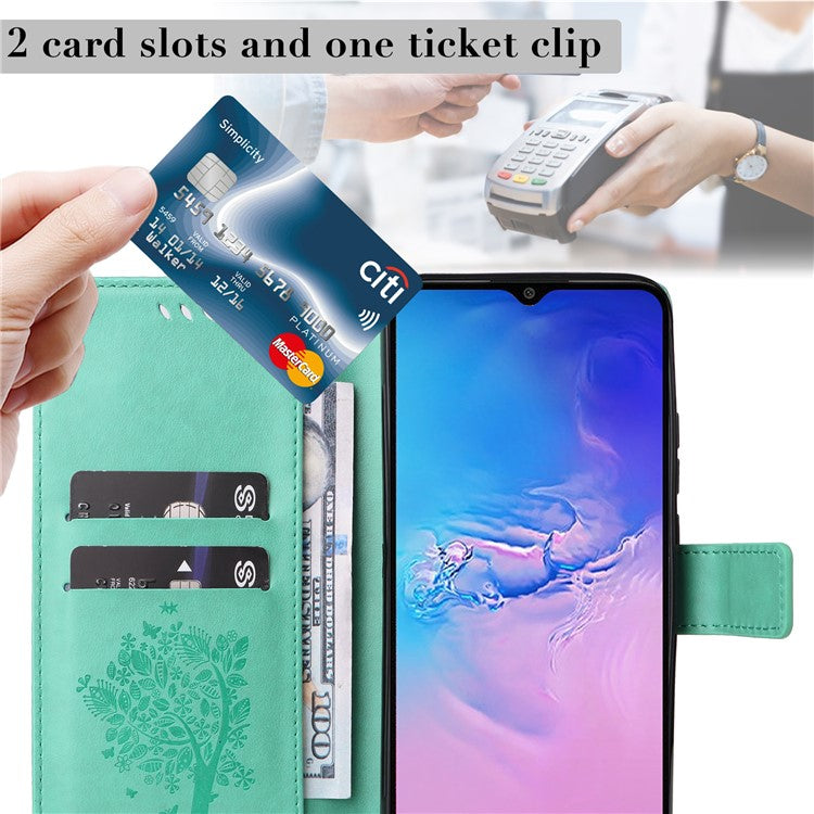 For Samsung Galaxy A05 4G KT Imprinting Flower Series-3 Stand PU Leather Cover Imprinted Phone Case Wallet - Green