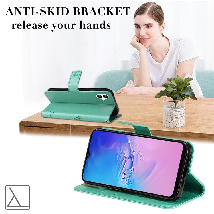 For Samsung Galaxy A05 4G KT Imprinting Flower Series-3 Stand PU Leather Cover Imprinted Phone Case Wallet - Green