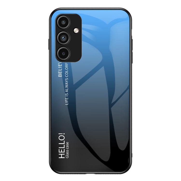 For Samsung Galaxy A15 4G Phone Case Tempered Glass+PC+TPU Cover - Gradient Blue Black