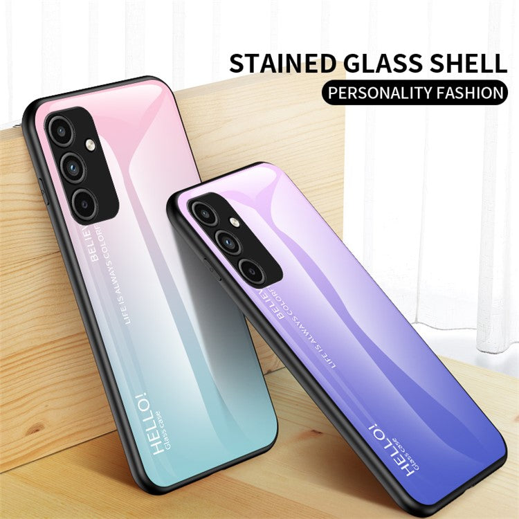 For Samsung Galaxy A15 4G Phone Case Tempered Glass+PC+TPU Cover - Gradient Blue Black