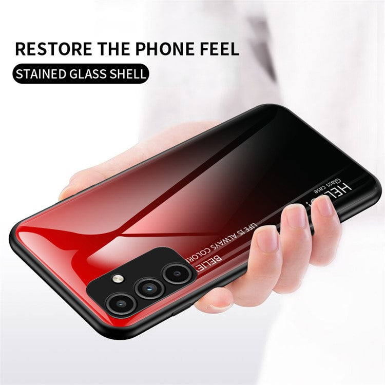 For Samsung Galaxy A15 4G Phone Case Tempered Glass+PC+TPU Cover - Gradient Blue Black