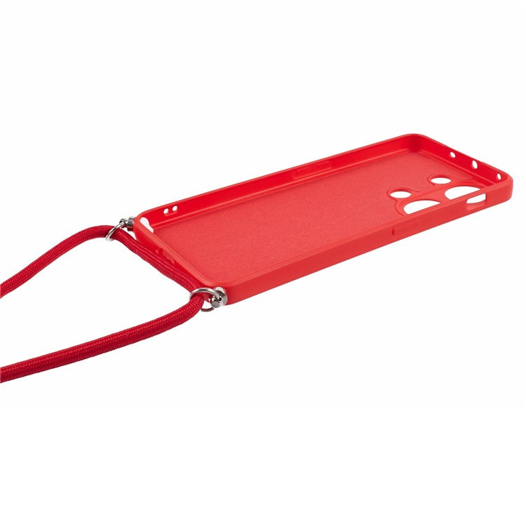 For OnePlus Ace 2V / Nord 3 5G Case TPU Fiber Lining Protective Phone Cover with Long Lanyard - Red