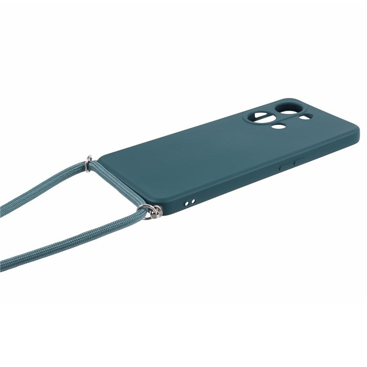For OnePlus Ace 2V / Nord 3 5G Case TPU Fiber Lining Protective Phone Cover with Long Lanyard - Army Green