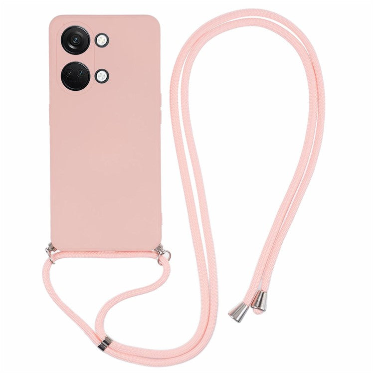 For OnePlus Ace 2V / Nord 3 5G Case TPU Fiber Lining Protective Phone Cover with Long Lanyard - Pink