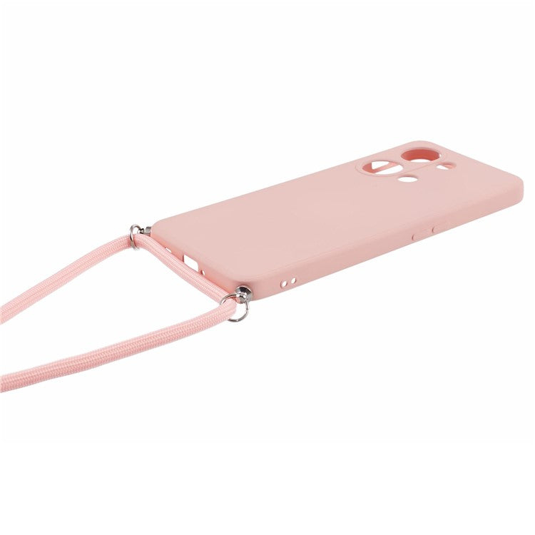 For OnePlus Ace 2V / Nord 3 5G Case TPU Fiber Lining Protective Phone Cover with Long Lanyard - Pink
