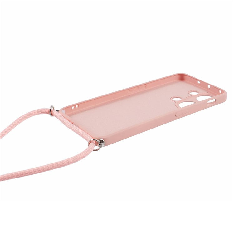 For OnePlus Ace 2V / Nord 3 5G Case TPU Fiber Lining Protective Phone Cover with Long Lanyard - Pink