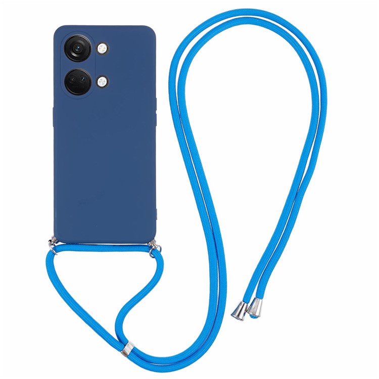 For OnePlus Ace 2V / Nord 3 5G Case TPU Fiber Lining Protective Phone Cover with Long Lanyard - Sapphire