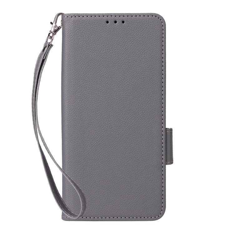 For Samsung Galaxy A05 4G Case Litchi Texture Cell Phone Leather Cover with Strap - Grey