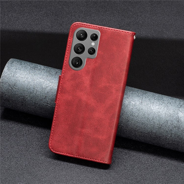 For Samsung Galaxy S24 Ultra Case Viewing Stand Cell Phone Shell PU Leather Wallet - Red