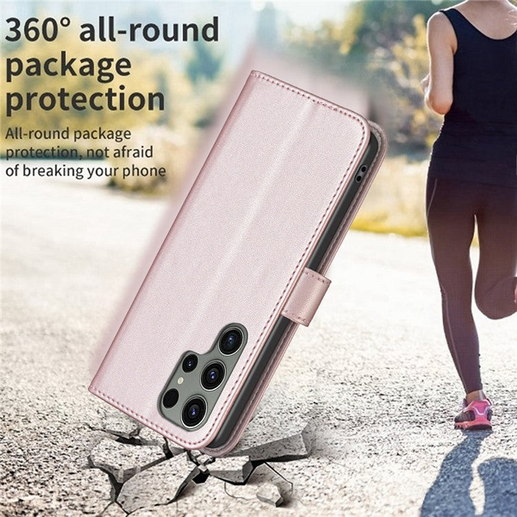 BINFEN COLOR BF17 For Samsung Galaxy S24 Ultra Leather Case Stand Phone Cover - Rose Gold