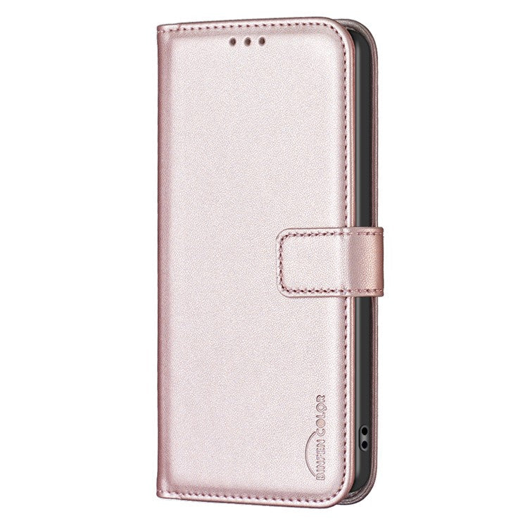 BINFEN COLOR BF17 For Samsung Galaxy S24 Ultra Leather Case Stand Phone Cover - Rose Gold
