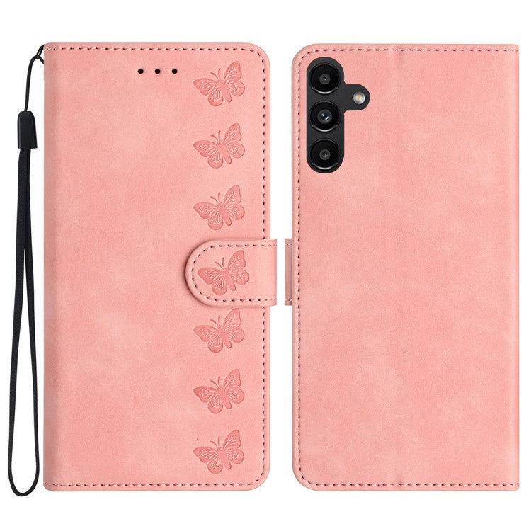 TPU+PU Leather Cover for Samsung Galaxy A15 5G Case Imprinted Butterfly Wallet Flip Stand Phone Shell - Pink
