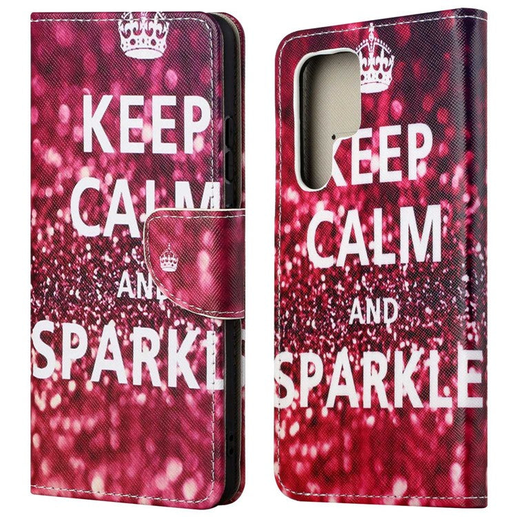For Samsung Galaxy S24 Ultra Case Pattern Leather Flip Phone Cover - Keep Calm and Sparkle