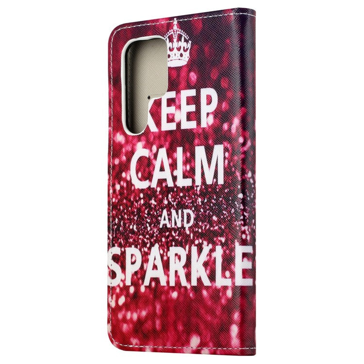 For Samsung Galaxy S24 Ultra Case Pattern Leather Flip Phone Cover - Keep Calm and Sparkle