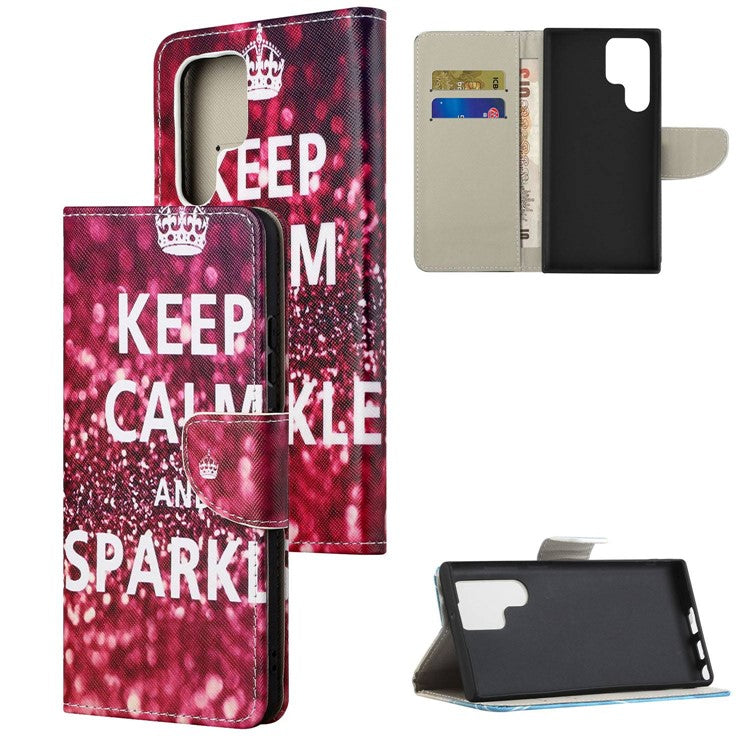For Samsung Galaxy S24 Ultra Case Pattern Leather Flip Phone Cover - Keep Calm and Sparkle
