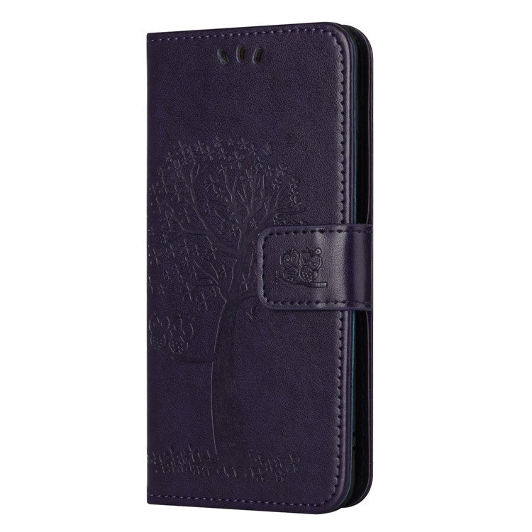For Samsung Galaxy S24 Case Imprinted Leather Flip Stand Phone Cover with Wallet - Dark Purple