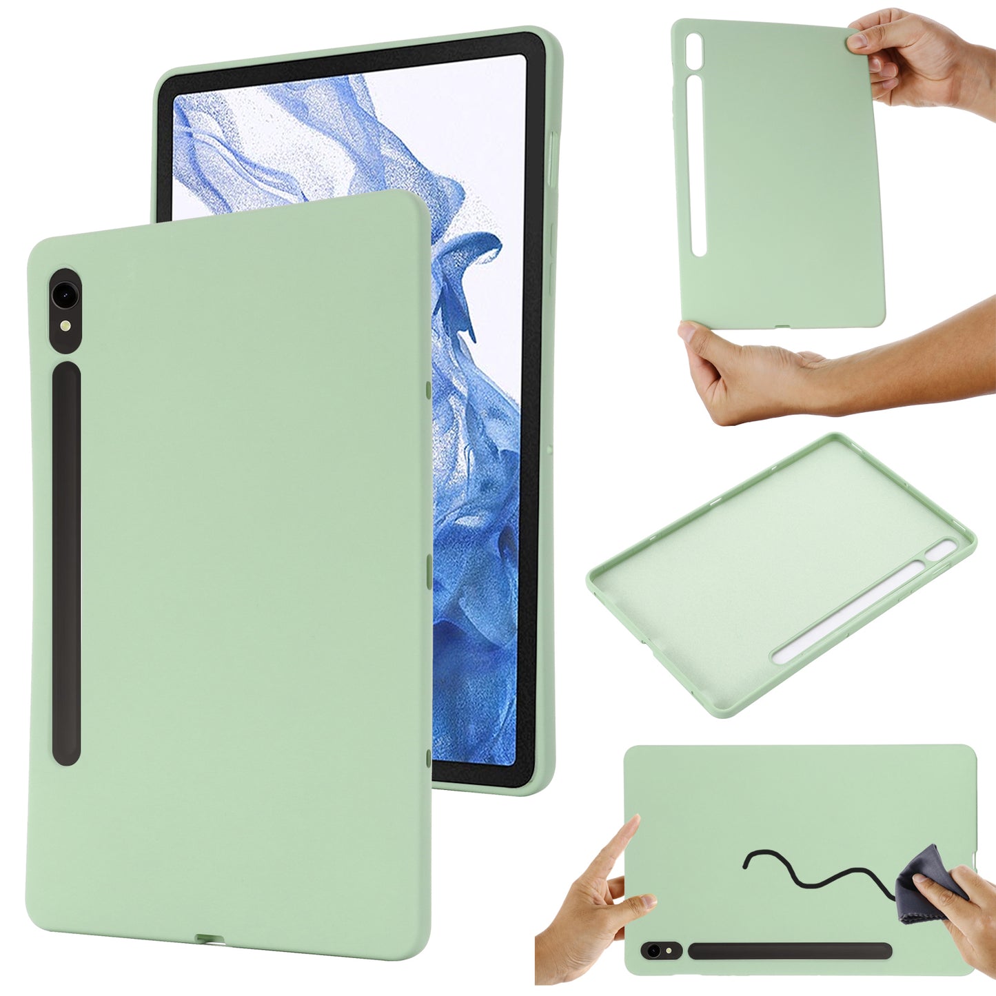 For Samsung Galaxy Tab S9 FE Case Microfiber Lining Liquid Silicone Cover - Green