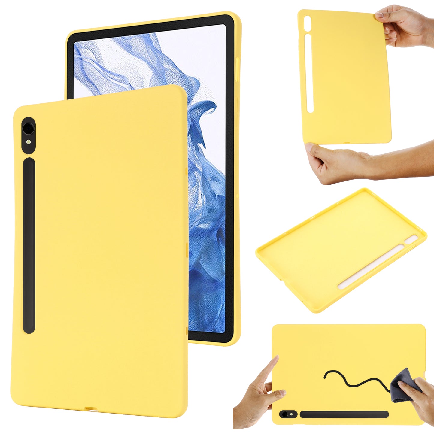 For Samsung Galaxy Tab S9 FE Case Microfiber Lining Liquid Silicone Cover - Yellow