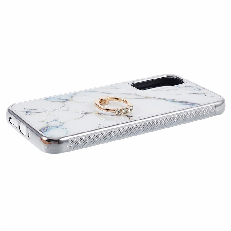 For Samsung Galaxy A54 5G Case Electroplating PC+TPU Phone Case Marble Pattern Kickstand Cover - Style D