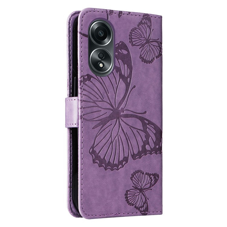 KT Imprinting Flower Series-2 For Oppo A58 4G Case Butterfly Imprint Wallet Stand PU Leather Phone Cover - Purple