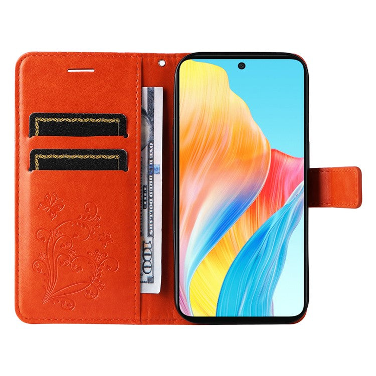 KT Imprinting Flower Series-2 For Oppo A58 4G Case Butterfly Imprint Wallet Stand PU Leather Phone Cover - Orange
