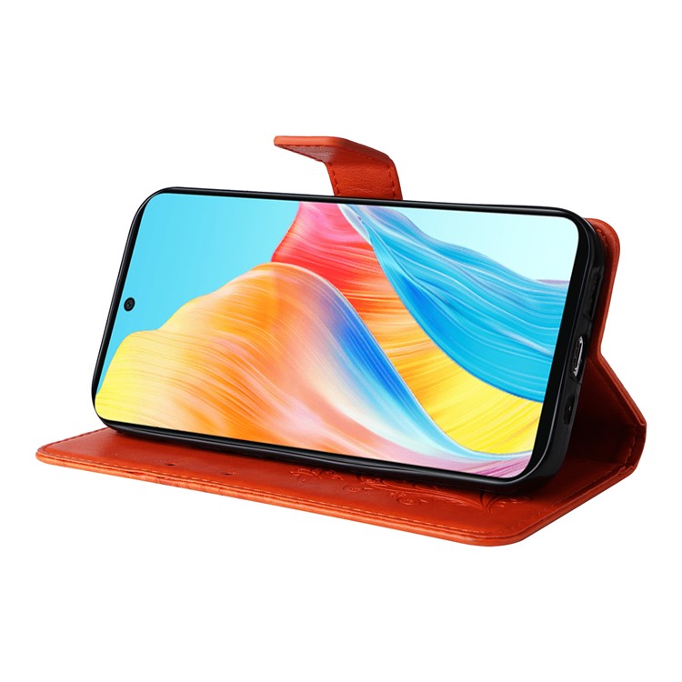 KT Imprinting Flower Series-2 For Oppo A58 4G Case Butterfly Imprint Wallet Stand PU Leather Phone Cover - Orange