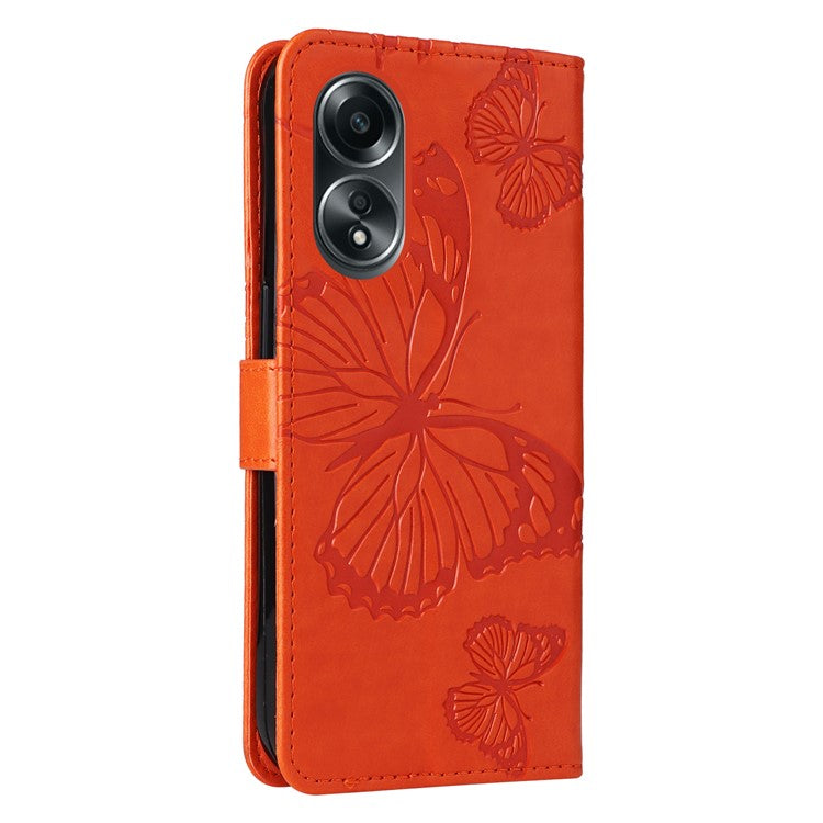 KT Imprinting Flower Series-2 For Oppo A58 4G Case Butterfly Imprint Wallet Stand PU Leather Phone Cover - Orange