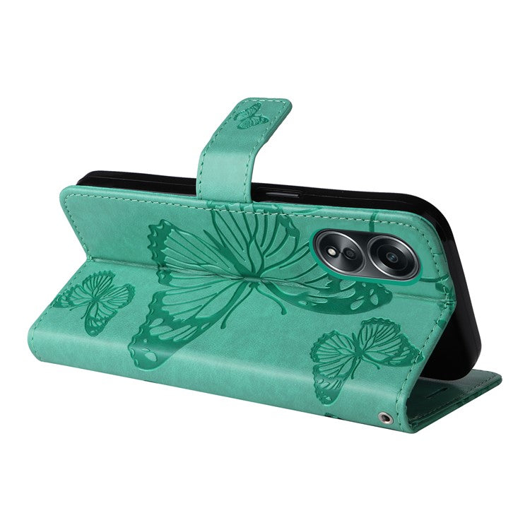 KT Imprinting Flower Series-2 For Oppo A58 4G Case Butterfly Imprint Wallet Stand PU Leather Phone Cover - Green
