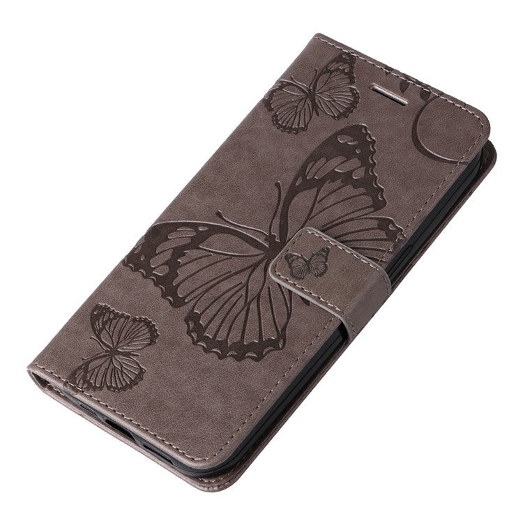 KT Imprinting Flower Series-2 For Oppo A58 4G Case Butterfly Imprint Wallet Stand PU Leather Phone Cover - Grey
