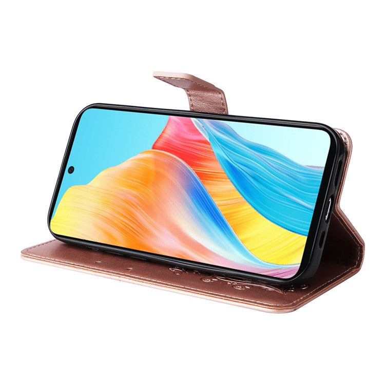 KT Imprinting Flower Series-2 For Oppo A58 4G Case Butterfly Imprint Wallet Stand PU Leather Phone Cover - Rose Gold