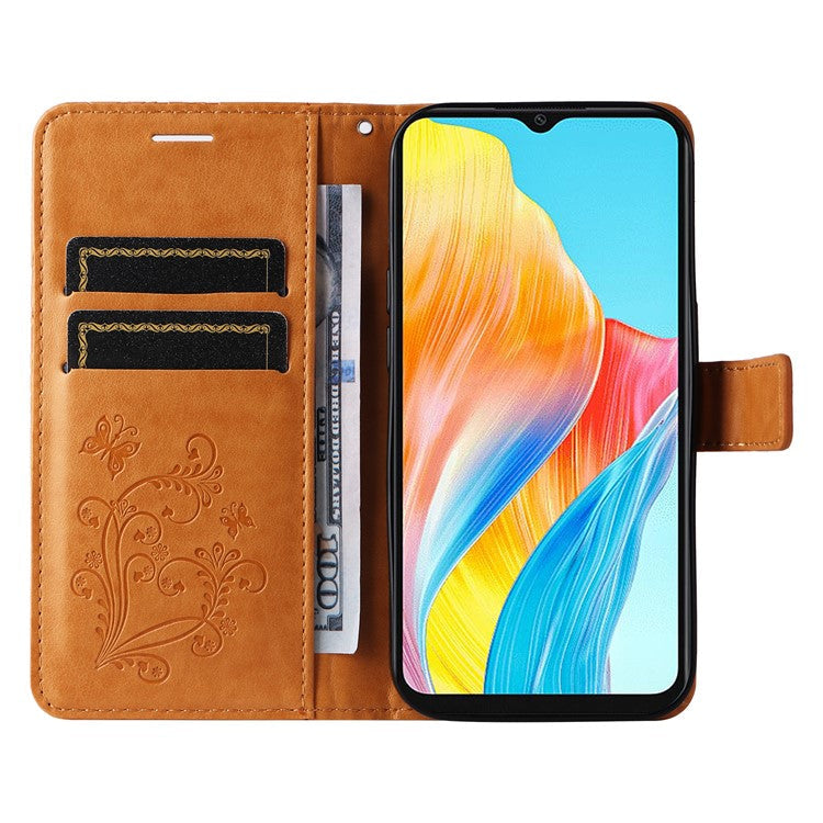 KT Imprinting Flower Series-2 For Oppo A38 4G Cover PU Leather Imprinted Phone Case - Yellow